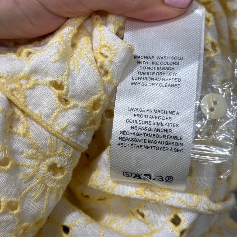 Free People Dream A Little Dream Yellow Sunflower Eyelet Lace Crop Shirt NWT S - Picture 12 of 14